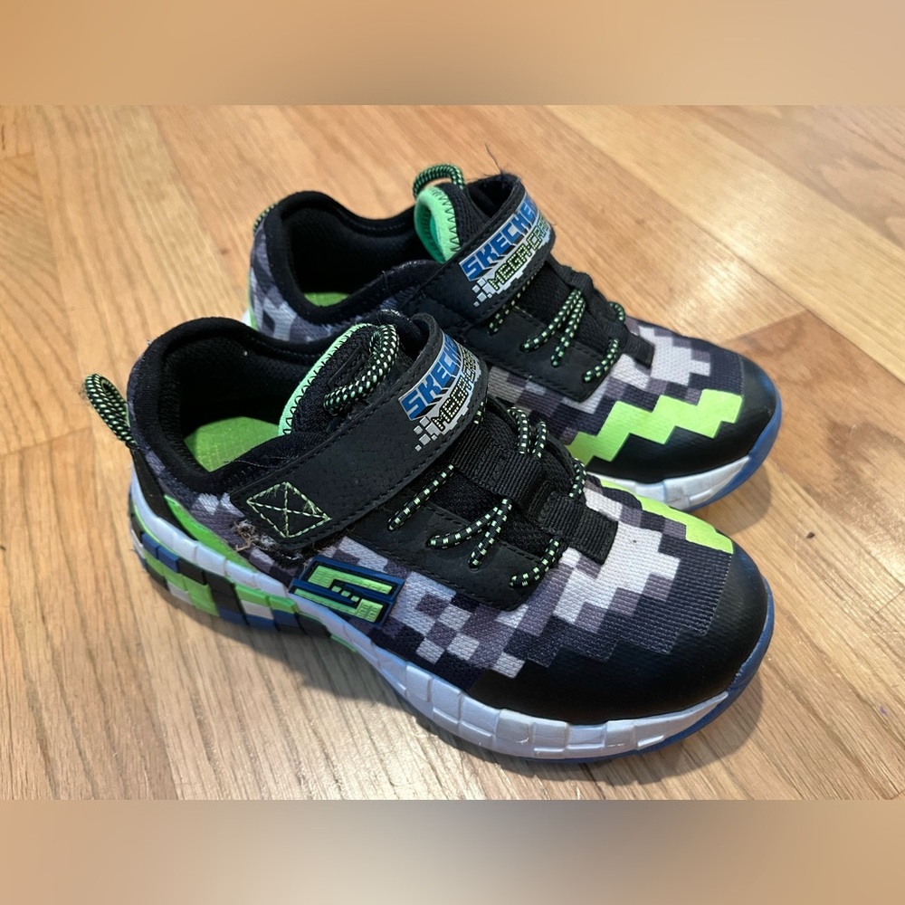 Skechers Black and Lime Green Pixel Sneakers